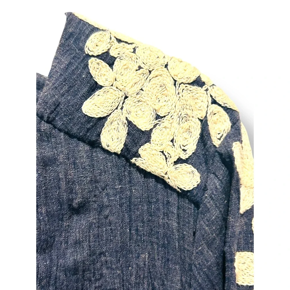 ECI New York Dress Blue Floral Embroidered Cutout Back Midi Women's XL